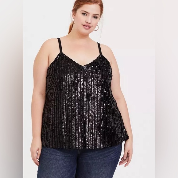 torrid Tops - Torrid Whimsigoth Party Black Chic Sophie Sequin Swing Cami Top Plus Size 3X